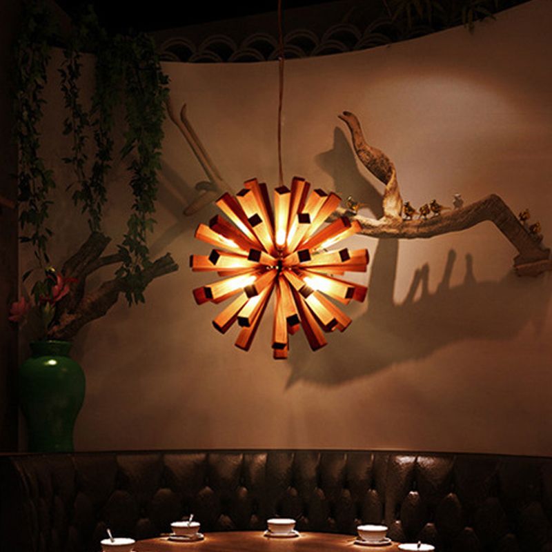 Starburst Plafond Pendant Asian Creative Wood 1 Restaurant de bulbe Hanging Light Aymer