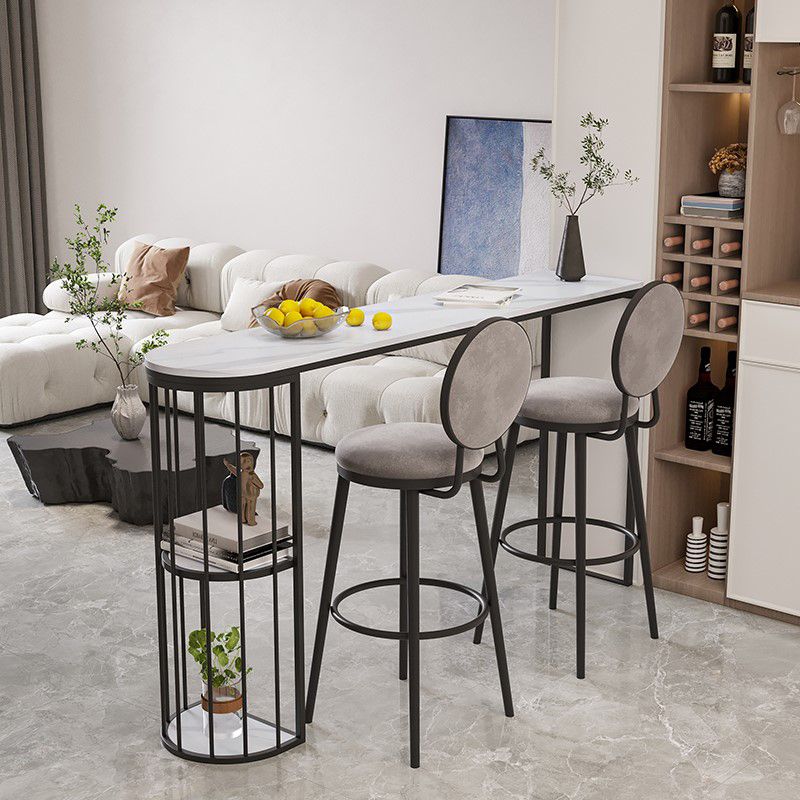 Stone and Metal Modern Cocktail Bar Table with Storage Indoor Counter Table