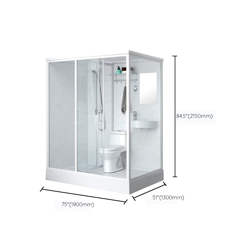 One Piece Tempered Glass Single Sliding Shower Enclosure White Frame Shower Enclosure