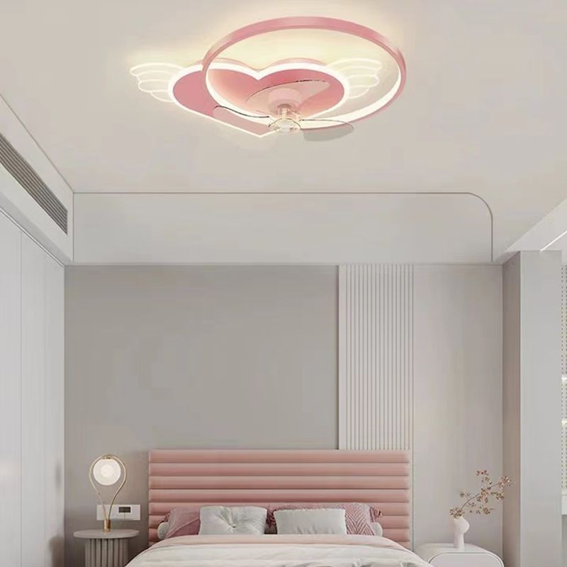 3-Blade Children Ceiling Fan Pink LED Fan with Light for Foyer