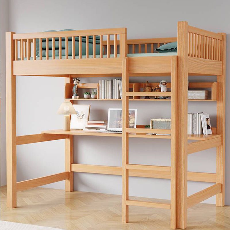 Solid Wood Loft Bed Natural Contemporary Kids Bed with Guardrails