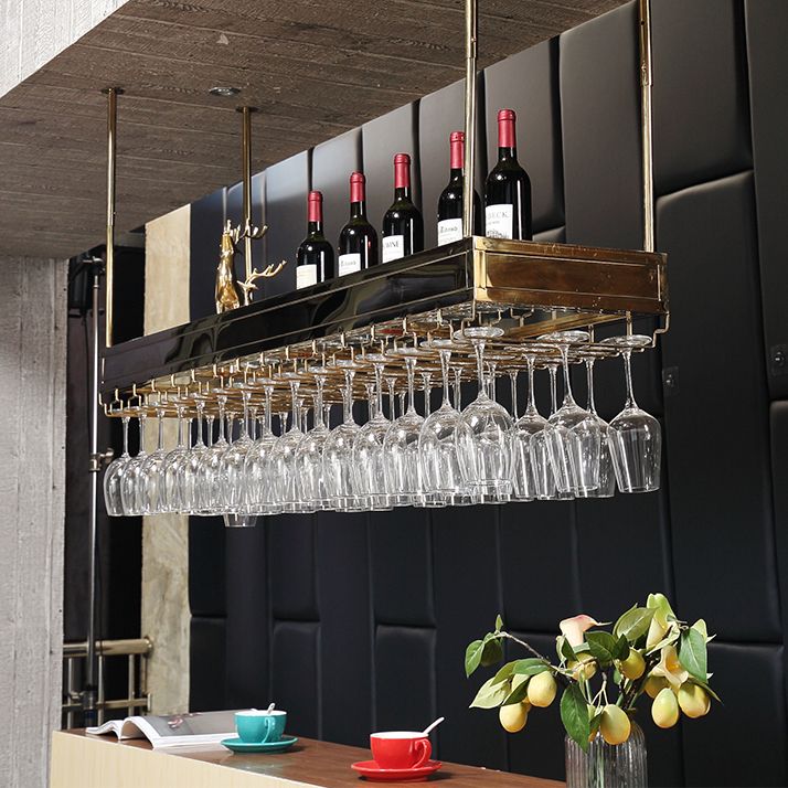 Modern Polished Finish Metal Hanging Wine Holder for Kitchen