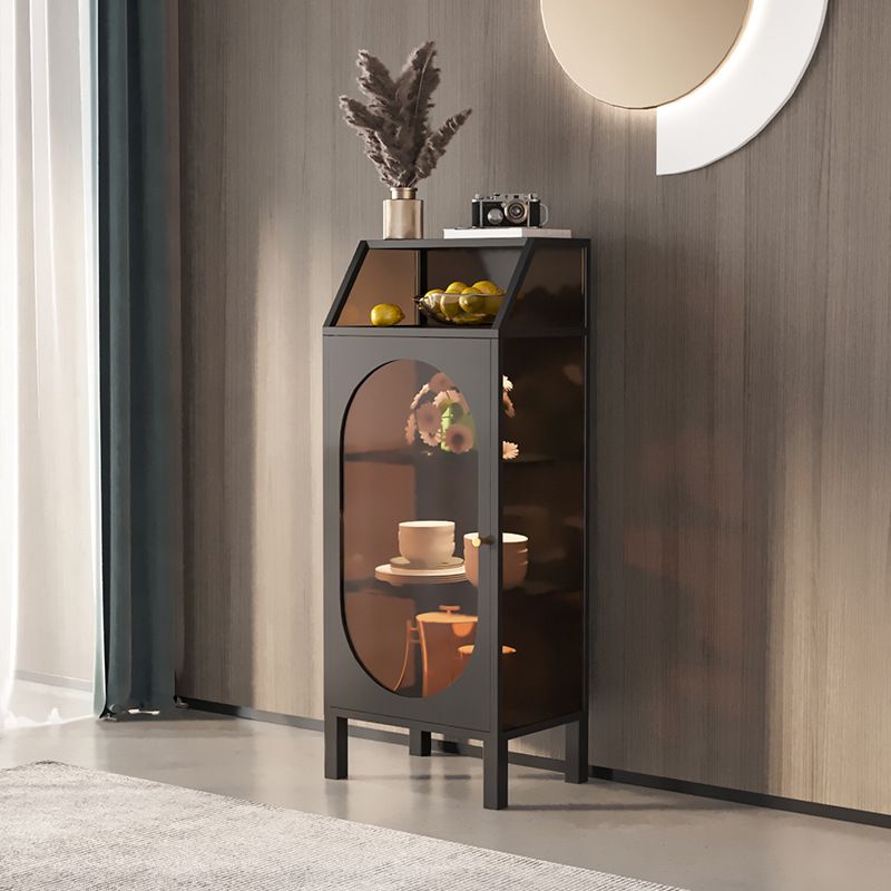 Contemporary Metal Curio Cabinet Glass Doors Hutch Cabinet with Doors for Living Room