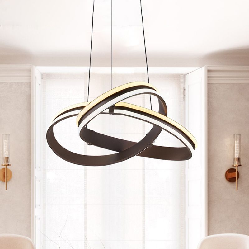 Coffee Seamless Curve Chandelier Lamp Contemporary Metal LED Pendant Light, Warm/White Light