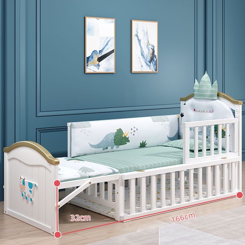 Contemporary White Baby Crib with Guardrail and Casters and Storage