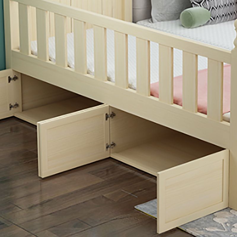 Light Wood Baby Crib Scandinavian Pine Under Crib Storage with Guardrail