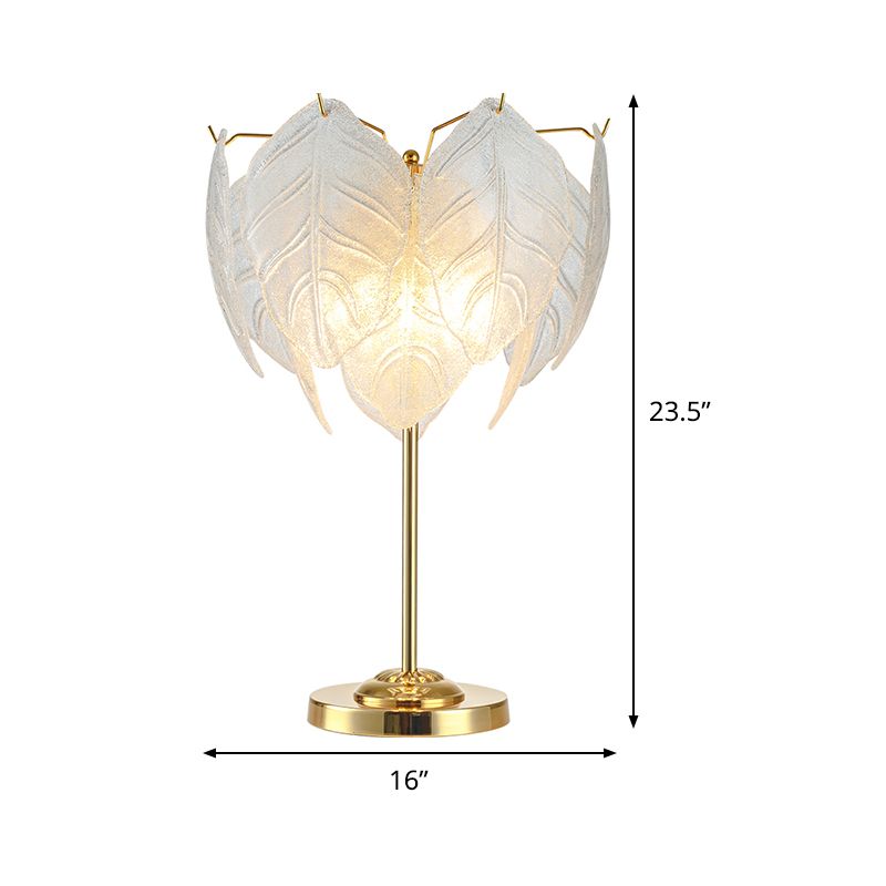 Leaf Reading Light Modernist Hand-Cut Crystal 3/4 Bulbs 14"/16" Wide Gold Nightstand Lamp