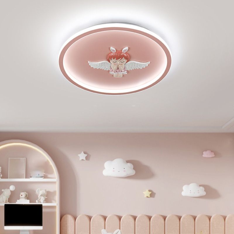 Circle Shape Flush Light Modern Style Metal 1 Light Flush Mount in Pink/Blue