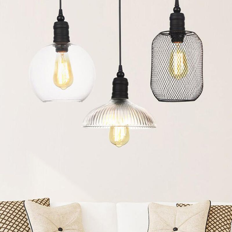 Clear Glass Shade Pendant Lamp Vintage Industrial Style Single Bulb Hanging Light with 39.3" Adjustable Suspension Wire