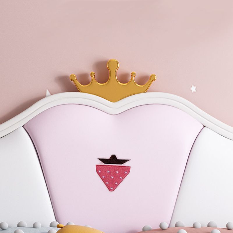 Princess Wood & Genuine Leather Bed Frame with Mattress in Pink and White