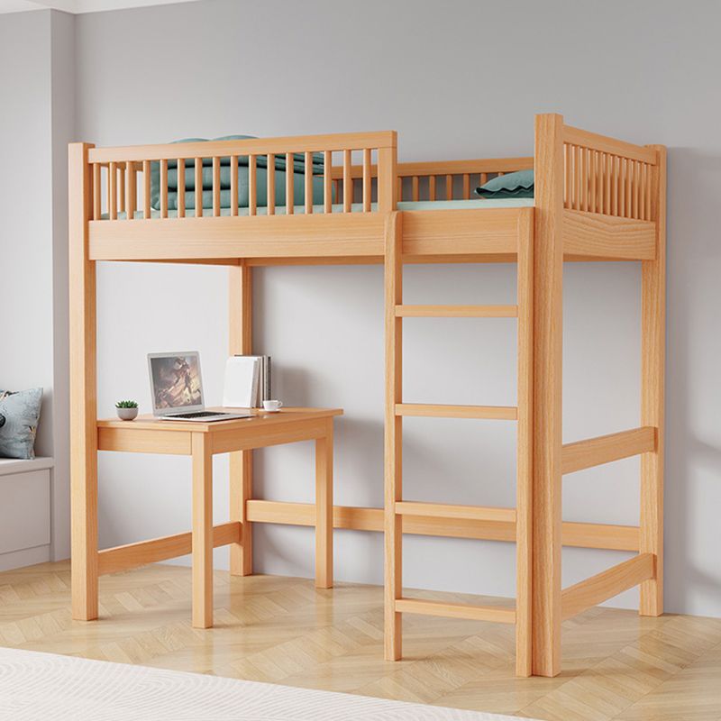 Solid Wood Loft Bed Natural Contemporary Kids Bed with Guardrails