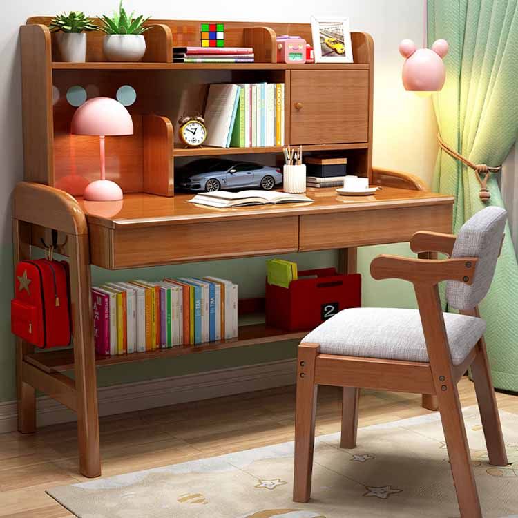 Wooden Children's Desk Adjustable Desk with Chair Set with Storage Shelves