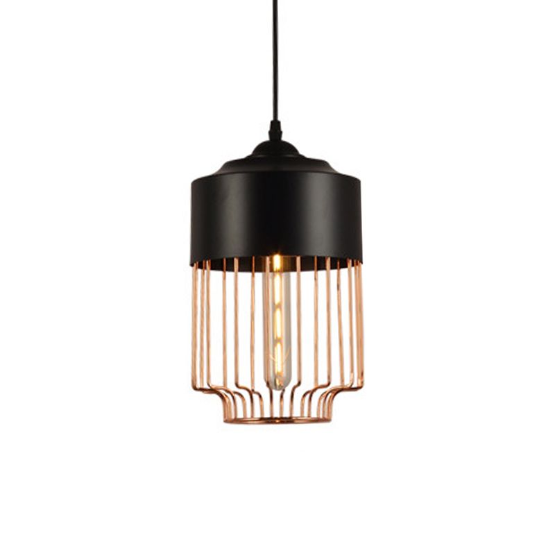 Iron Geometrical Cage Pendant Light Antique 1-Light Dining Salle suspendue Lumière en noir