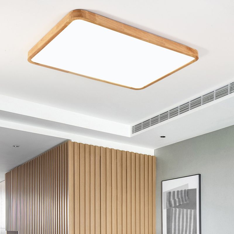 Geometric Shape Wood Flush Light Modern Style 1-Light Flush Mount Ceiling Lights in Brown