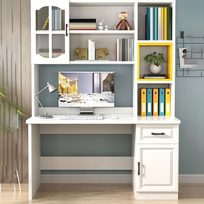 Contemporary Wooden Writing Desk with Storage Shelves and Hutch