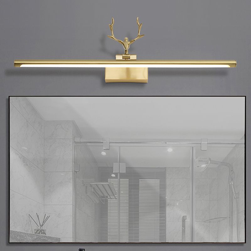 Linear Shade Metal Wall Sconce Modern Single Light Mirror Wall Mount Light Fixture in Gold