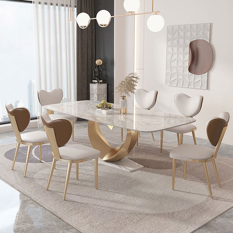 Luxury 1/2/5/7/9 Pieces Dining Set Sintered Stone Dining Table with Leather Chairs