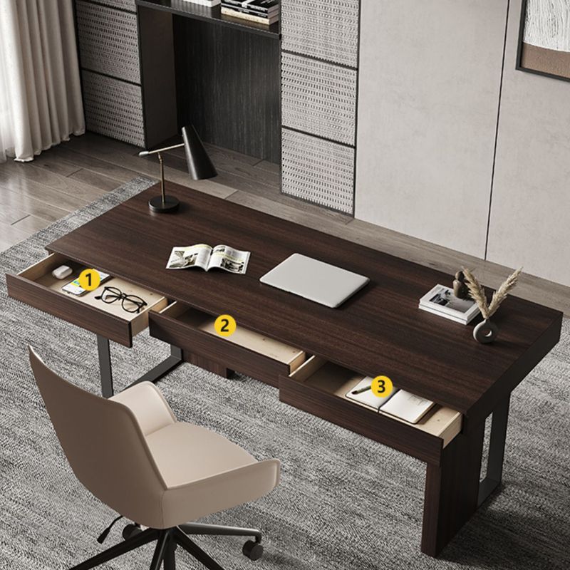 3 Drawers Writing Desk Rectangular Shaped Office Desk in Brown