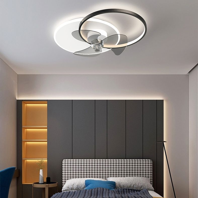 Dual Circle Fan Light Fixture Minimalist Metal Bedroom LED Semi Flush Ceiling Light