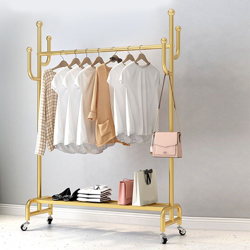 Classic Metal Clothes Hanger Free Standing Hooks Coat Rack with Storage Shelving