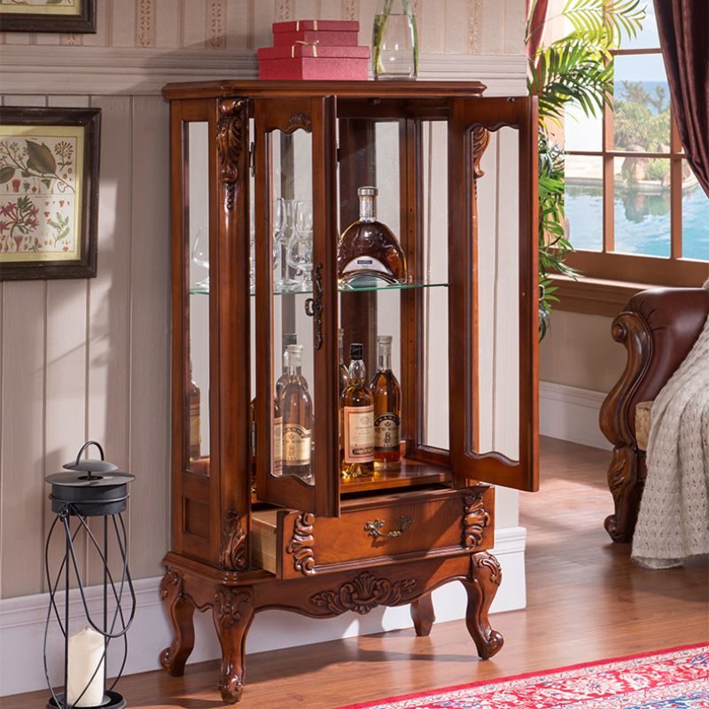 Traditional Rubberwood Display Stand Glass Doors Display Cabinet for Bedroom