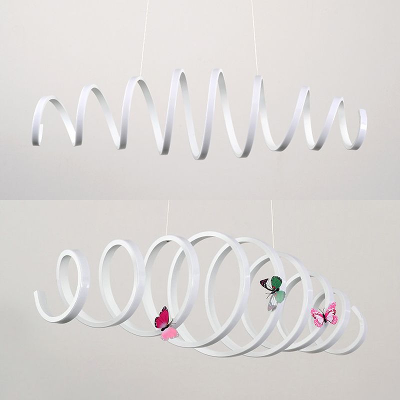 White Acrylic Spring-shaped LED Chandelier Light Contemporary Minimalism Style Dining Room Lighting Fixture