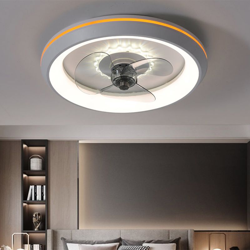 3 Blades Round Ceiling Fan Lighting Nordic Acrylic Bedroom LED Semi Flush Light Fixture