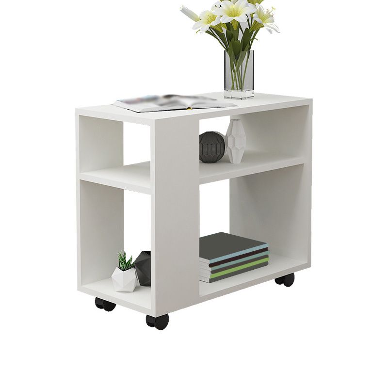 Wood Rectangular Side Table Modern Side End Table  with Shelves for Living Room