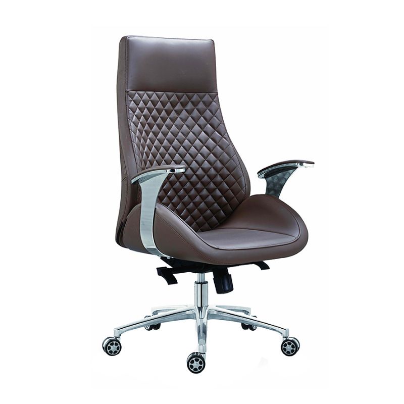 Fixed Arms Swivel Office Chair Faux Leather and Chrome Frame Managers Chair