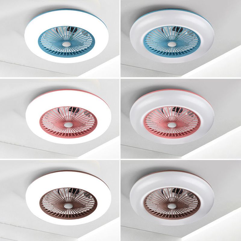 Round LED Ceiling Fan Light Simplicity Metal Flush Mount Light for Bedroom