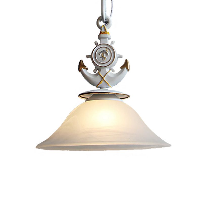 Bell Opal glas hangende licht modernistische stijl 1 kop blauw/witte afwerking hangluchting met anker deco