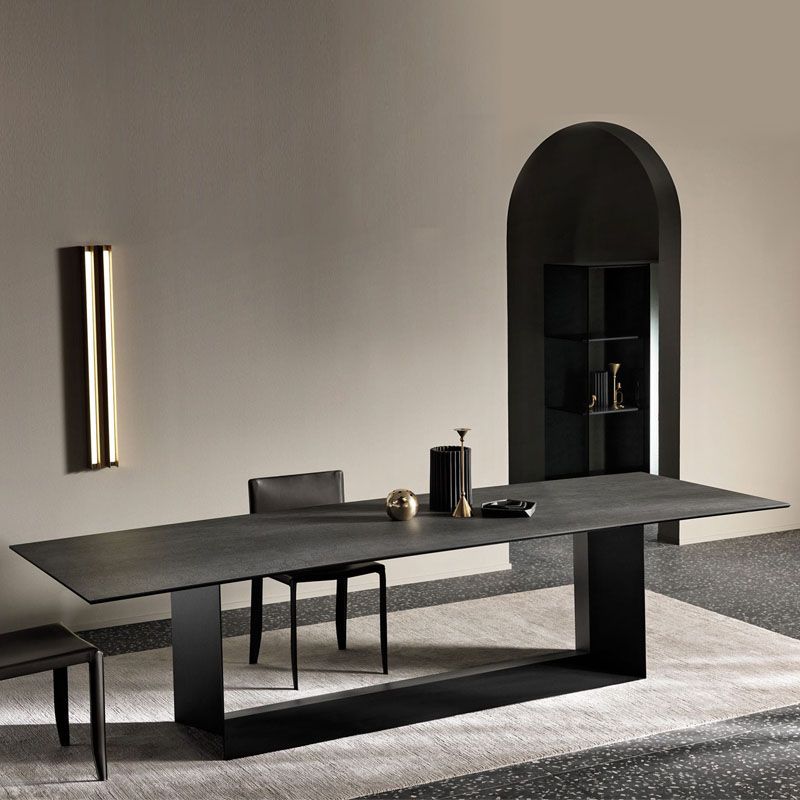 Rectangle Stone and Metal Dining table Modern Trestle Base Dining Table