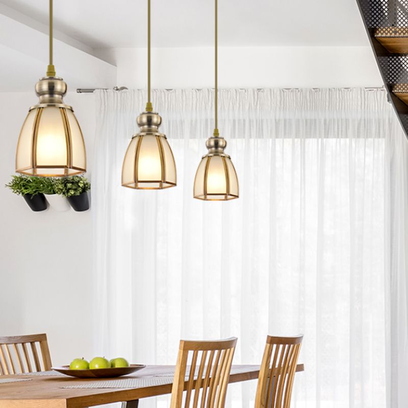 Witte opaalglas goud suspensie verlichtingskom/bloem/brede flare traditionele hangende hanglamp voor eetkamer