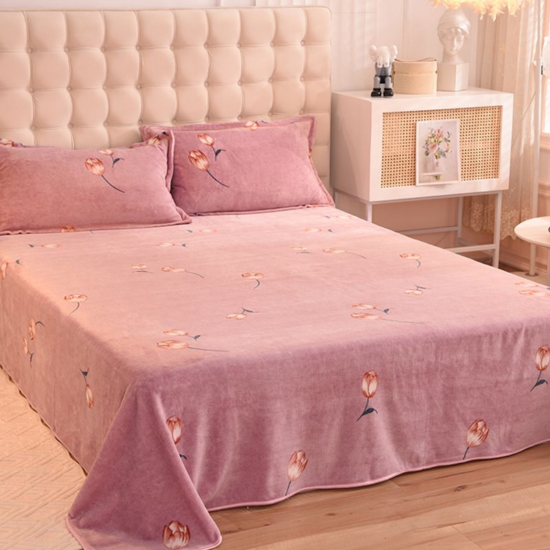 Sheet Sets Flannel Floral Printed Wrinkle Resistant Super Soft Breathable Bed Sheet Set