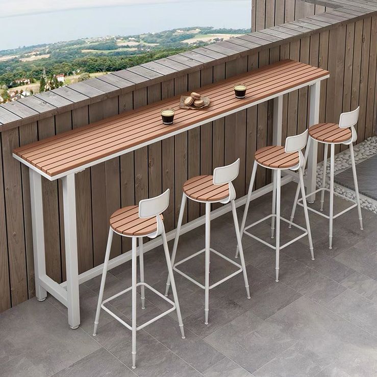 Artificial Wood Bar Dining Table Modern Rectangle Bar Table with Trestle for Balcony