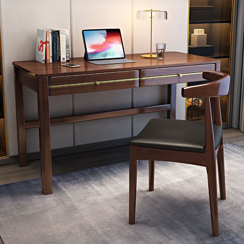 Modern Solid Wood Office Desk 2-Drawers 29.53" Tall Writing Desk for Home