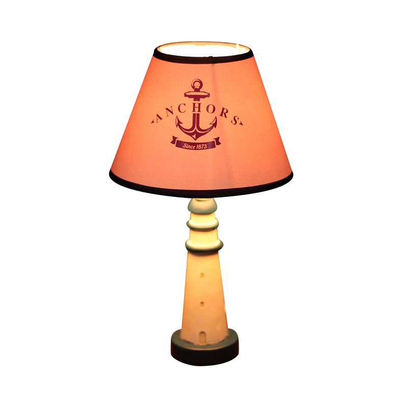 One Bulb Tapered Shade Desk Light with Anchor Nautical Resin Reading Light in Red for Study Room