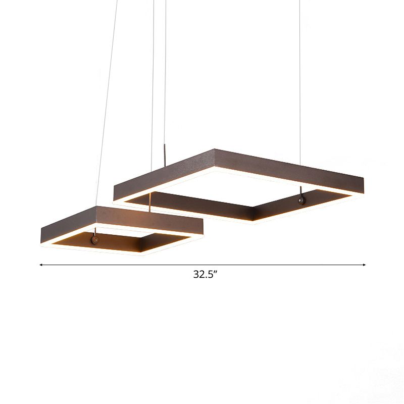 Square Chandelier Light Contemporary Acrylic LED 2/3 Lights Brown Bedroom Ceiling Pendant in Warm/White Light