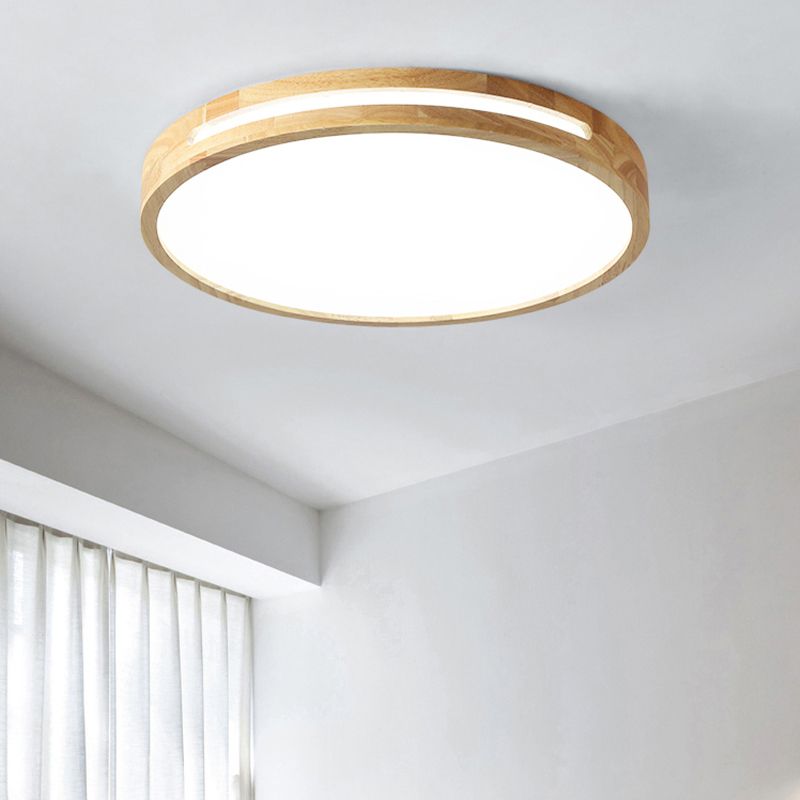 Modern Round Shape Ceiling Light Wood LED Flush Mount Light for Dining Room