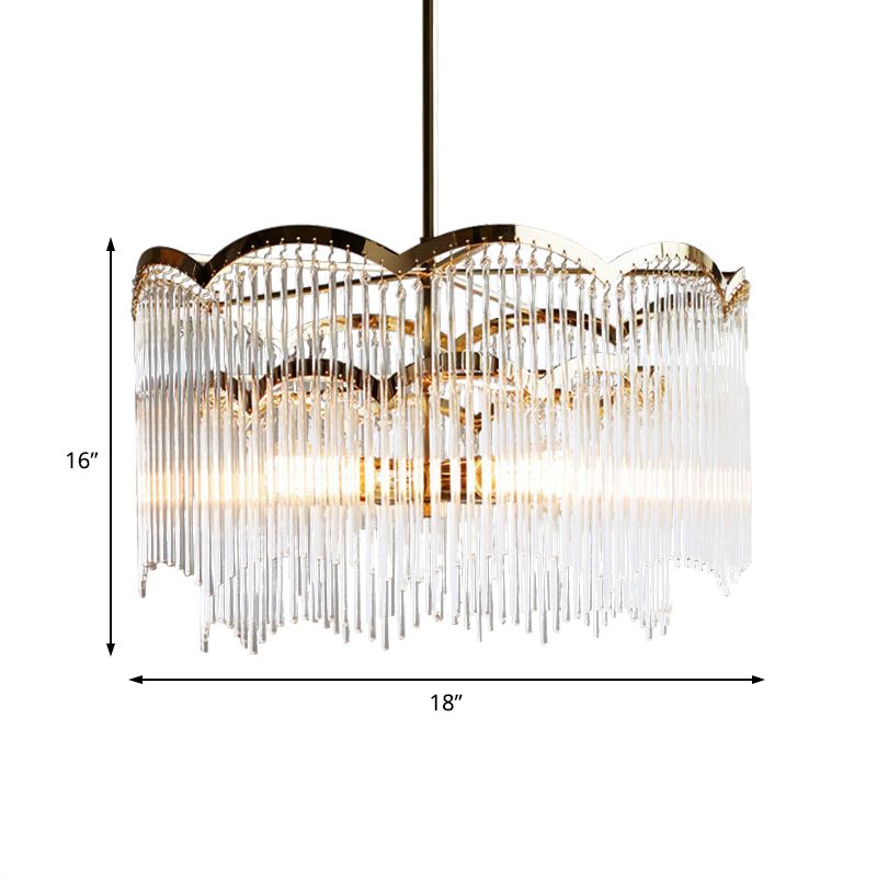 LED Bedroom Ceiling Chandelier Modern Gold Hanging Light with Round Crystal Rod Shade