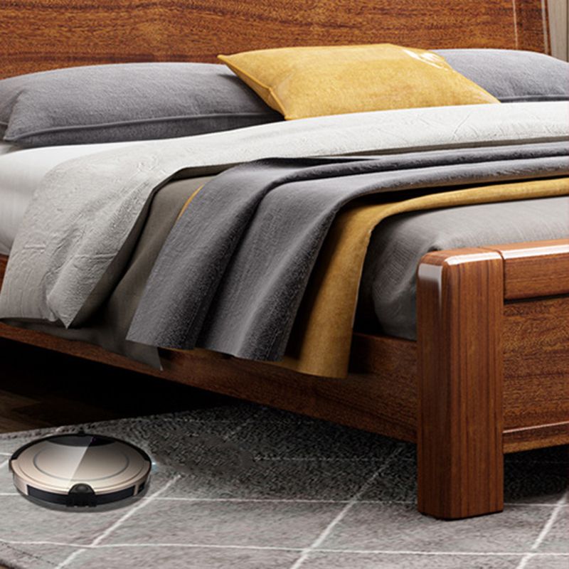 Panel Bed with Storage 43.30" High Brown Walnut Wood Bed in Brone