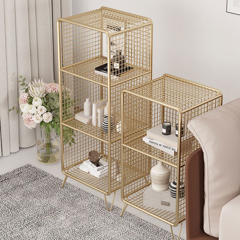 Glam Iron Standard Bookshelf Gold and Black Vertical Bookcase for Bedroom