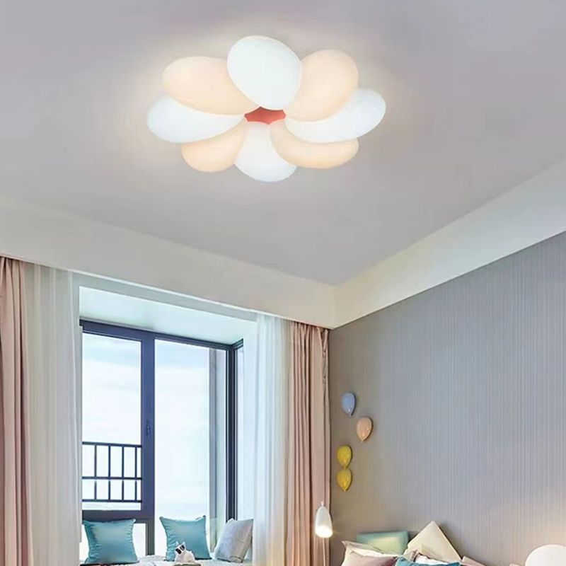 LED Modern Metal Flush Mount Flower Shape Ceiling Light with Acrylic Shade for Bedroom