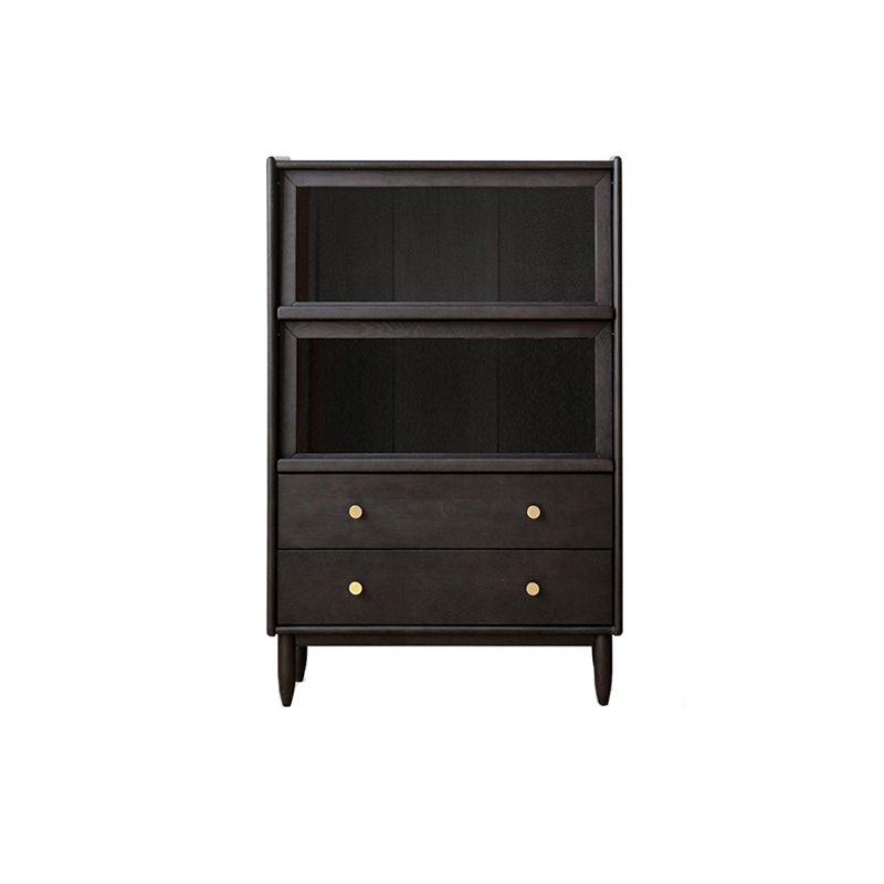 Black Solid Wood Curio Cabinet Modern Glass Doors with Lighting