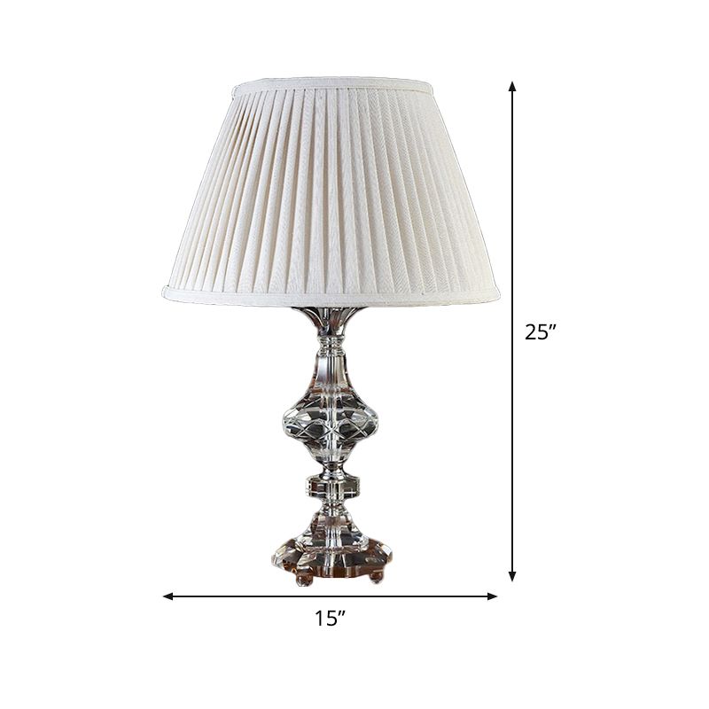 Contemporary Baluster Reading Light Faceted Crystal 1 Bulb Nightstand Lamp in White