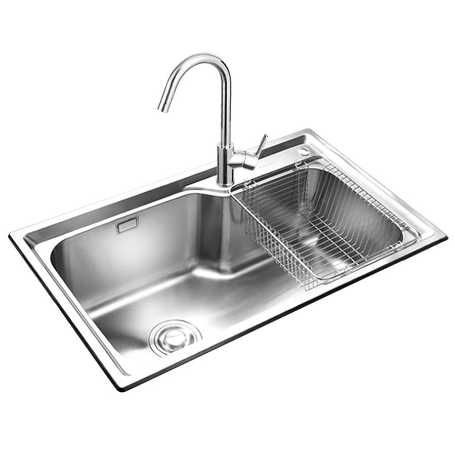 Stainless Steel 1 Holes Sink Contemporary Kitchen Sink with Basket Strainer