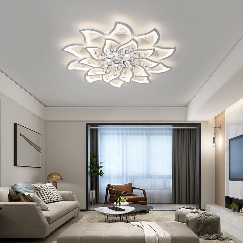 Blossom Metal Flushmount Light Contemporary White Flush Ceiling Light with Crystal Ball