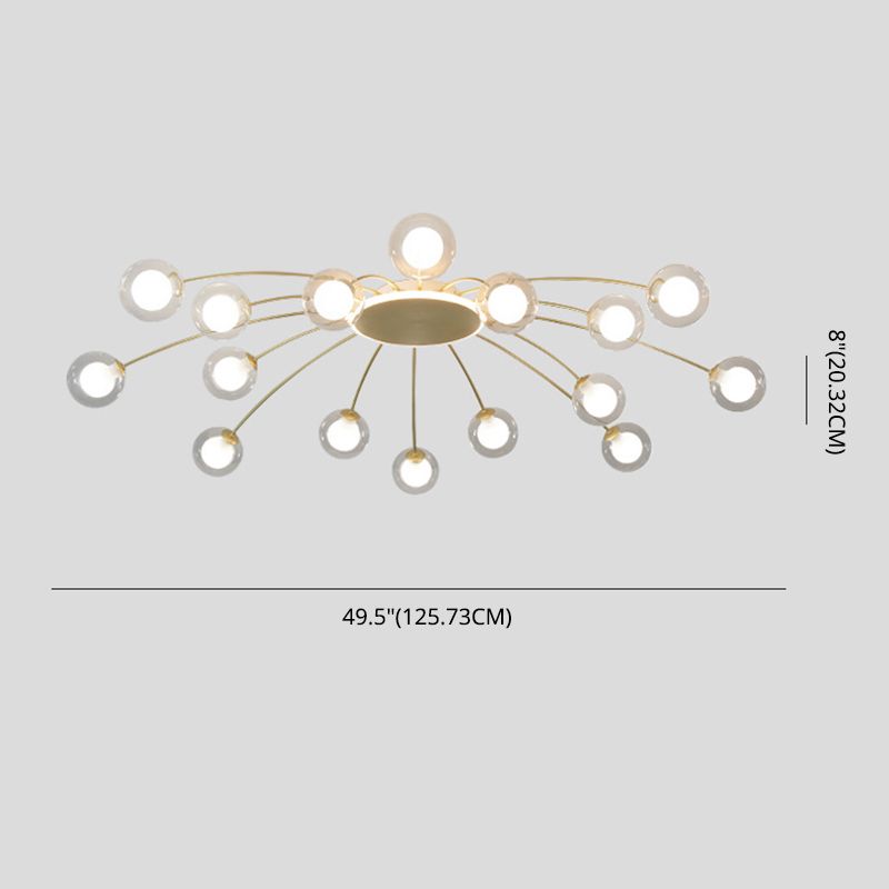 Montaggio semifulto a LED a LED in vetro in moderno luce di sputnik in metallo di sputnik in oro