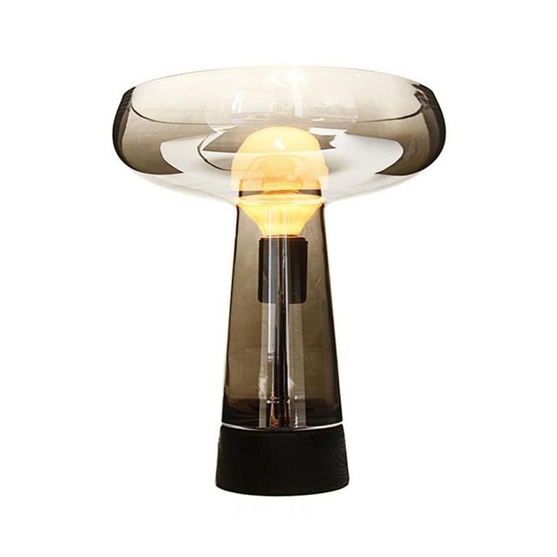 Wine Cup Shaped Desk Lighting Modern Smoke Gray Glass 1 Bulb Bedroom Table Lamp in Black