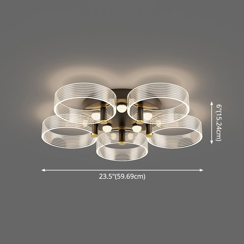 Acrylic Round Semi Mount Lighting Modern Black-Gold LED Ceiling Light with Flower Design